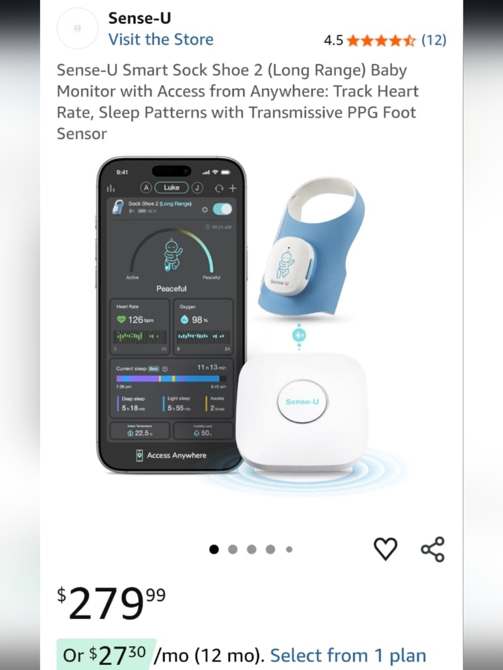 Sense-U Smart Sock Shoe 2 Baby Monitor - Blue & White